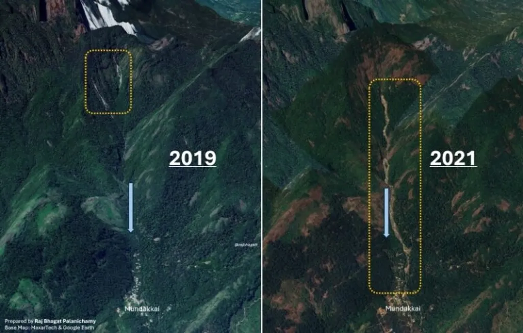 Satellite images showing previous landslide along the stream in 2020. 