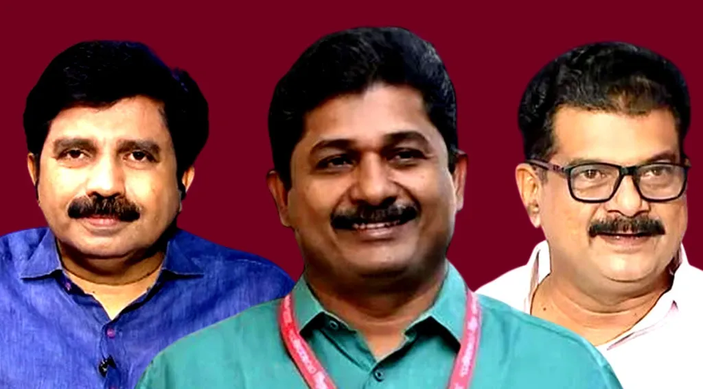 നിലമ്പൂരിലെ സ്ഥാനാർഥികളായ ആര്യാടൻ ഷൗക്കത്ത്, എം. സ്വരാജ്, പി.വി. അൻവർ