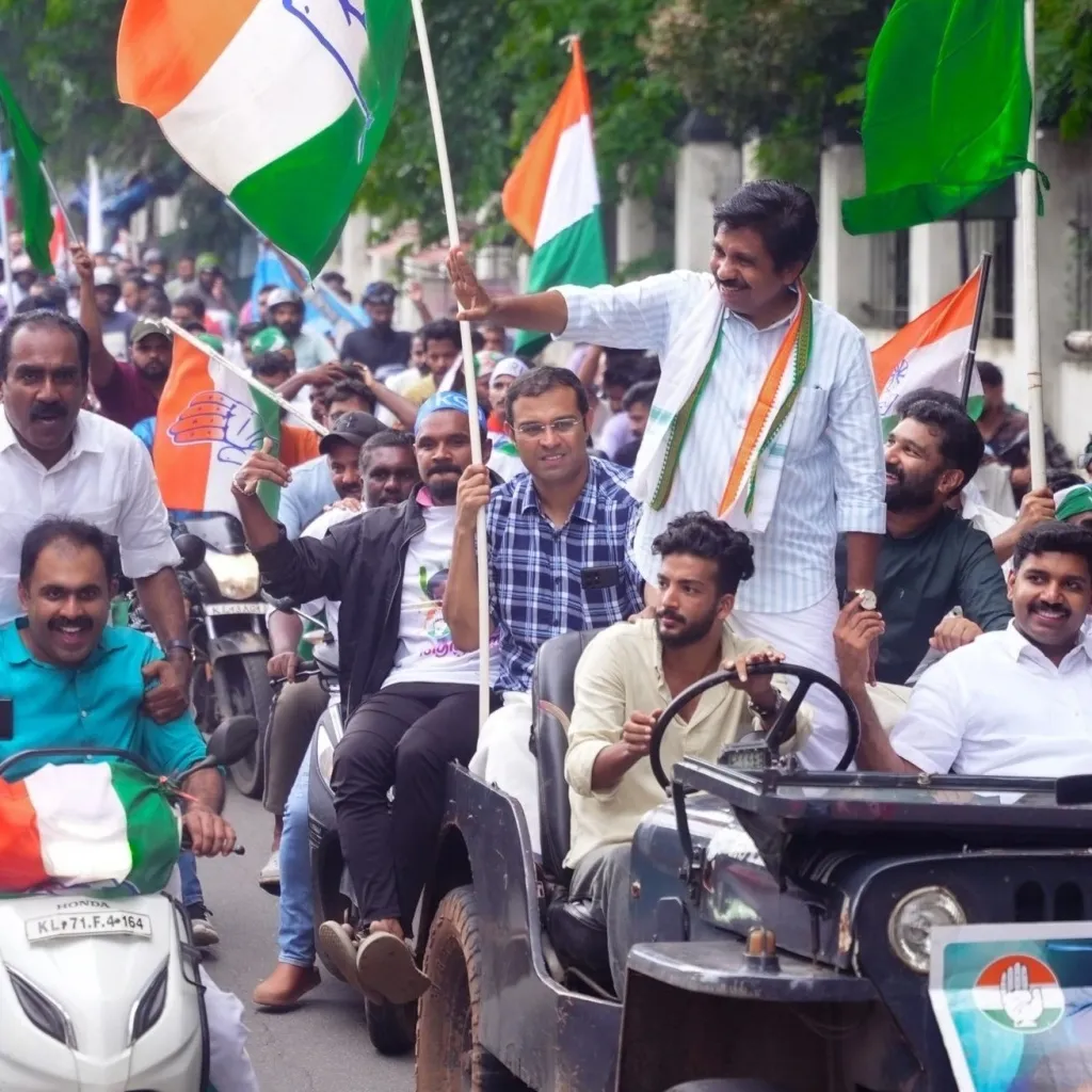 നിലമ്പൂരിലെ ഉപതെരഞ്ഞെടുപ്പിനിടെ പ്രചരണം നടത്തുന്ന യു.‍ഡി.എഫ് സ്ഥാനാർഥിയും നിലവിലെ എം.എൽ,എയുമായ ആര്യാടൻ ഷൗക്കത്ത്