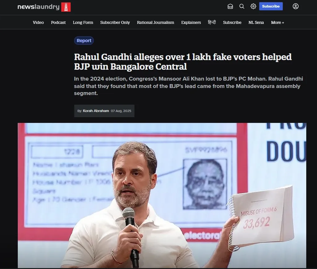 ഉടൻ സ്വമേധയാ അന്വേഷണം നടത്തി രാഹുൽ ഗാന്ധി പറഞ്ഞത് തെറ്റാണെന്ന് തെളിയിക്കൂ, ഞങ്ങൾ വിശ്വസിക്കാം. കാരണം ഇലക്ഷൻ കമ്മീഷനിൽ വിശ്വാസമുണ്ടാവുക എന്നത് ജനാധിപത്യത്തിൽ വിശ്വസിക്കുന്ന ഞങ്ങൾ സാധാരണ പൗരരുടെ ആവശ്യവും ആഗ്രഹവുമാണ്.