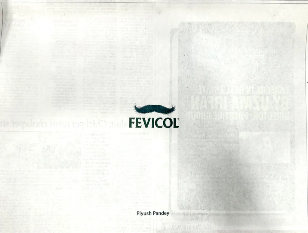 പിയൂഷ് പാണ്ഡെയ്ക്ക് സ്മരണാഞ്ജലിയായി ഫെവിക്കോൾ നൽകിയ പരസ്യം.