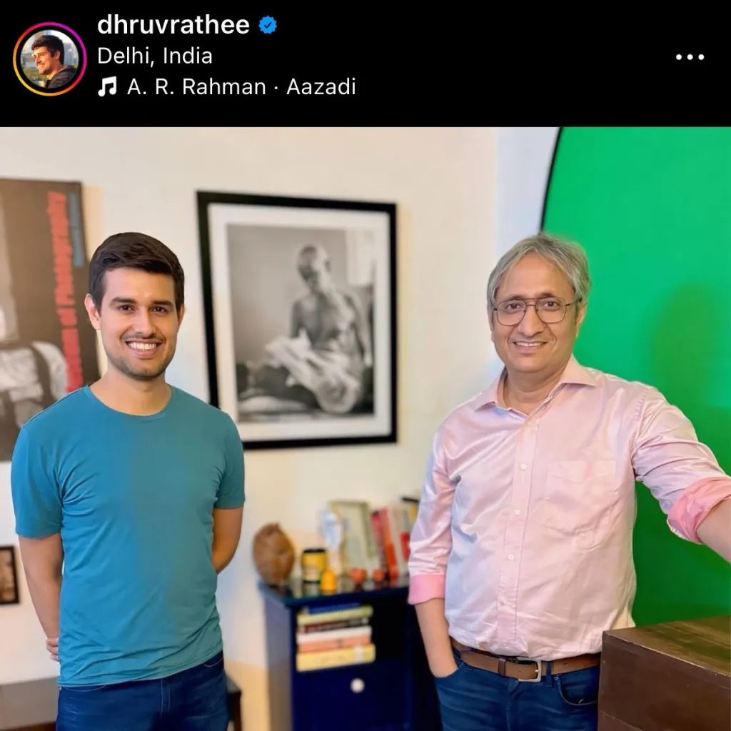  ഇൻഫ്ലുവൻസർ കൾച്ചർ വിഭാഗത്തിൽ  എടുത്തു പറയാവുന്ന രണ്ട് വ്യക്തികളാണ് രവീഷ് കുമാറും, ധ്രുവ് റാത്തിയും. രണ്ട് പേരുടേയും യൂട്യൂബ് ചാനൽ സംരഭത്തിന്റെ സബ്സ്ക്രൈബർ എണ്ണമെടുത്താൽ അത് മുന്തിയ ചാനൽ ഭീമൻമാരുടേതിനേക്കാൾ മൂന്നുനാല് മടങ്ങ് ഇരട്ടിയാണ്. 