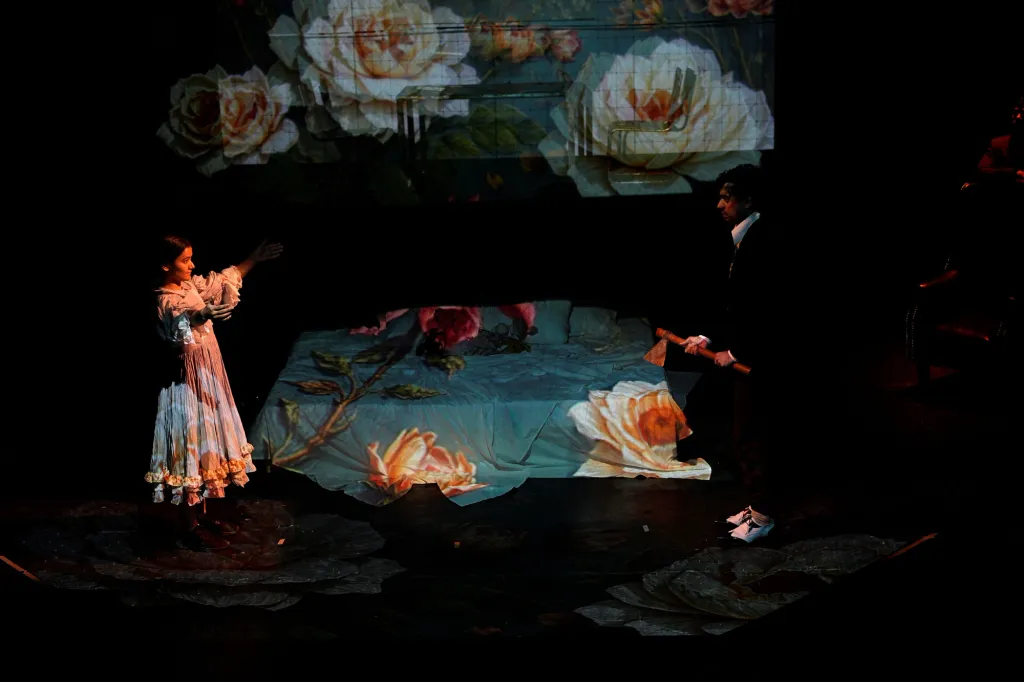 This philosophical wound is given stark physical form in Mohit Takalkar's production. The stage is cleaved in two a visual representation of a fractured reality. Pics Courtesy: Aasakta Kalamanch