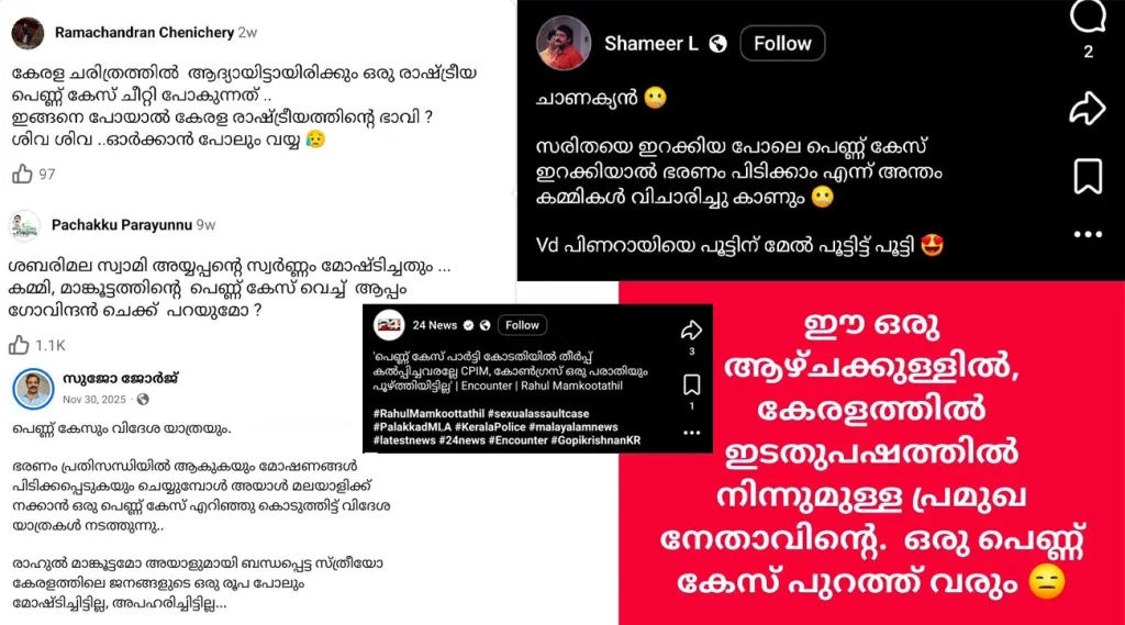 ലൈംഗികാതിക്രമങ്ങളെ, ‘പെണ്ണ് കേസ്’, ‘നാറ്റ കേസ്’ എന്നൊക്കെയുള്ള പദങ്ങളുപയോഗിച്ച് രാഷ്ട്രീയ നേട്ടത്തിനായി ഉപയോഗപ്പെടുത്തുന്നത് സ്ത്രീപക്ഷരാഷ്ട്രീയം ഉൾക്കൊള്ളാൻ സന്നദ്ധമാകാത്തതുകൊണ്ടാണ്.