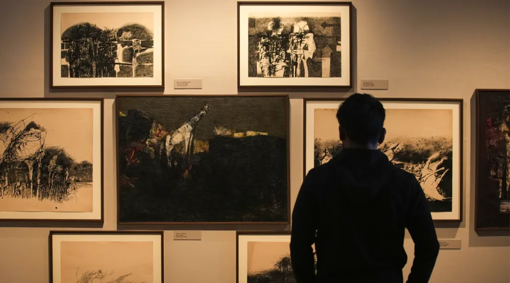 ഷെയ്ഖിന്റെ ആർക്കിടെക്ച്ചറിനോടുള്ള അഭിമുഖ്യത്തെ അടയാളപ്പെടുത്തുന്ന ഏതാനും ഡ്രോയിങ്ങുകളും ഫോട്ടോഗ്രാഫുകളും പ്രദർശനത്തിലുണ്ട്. 