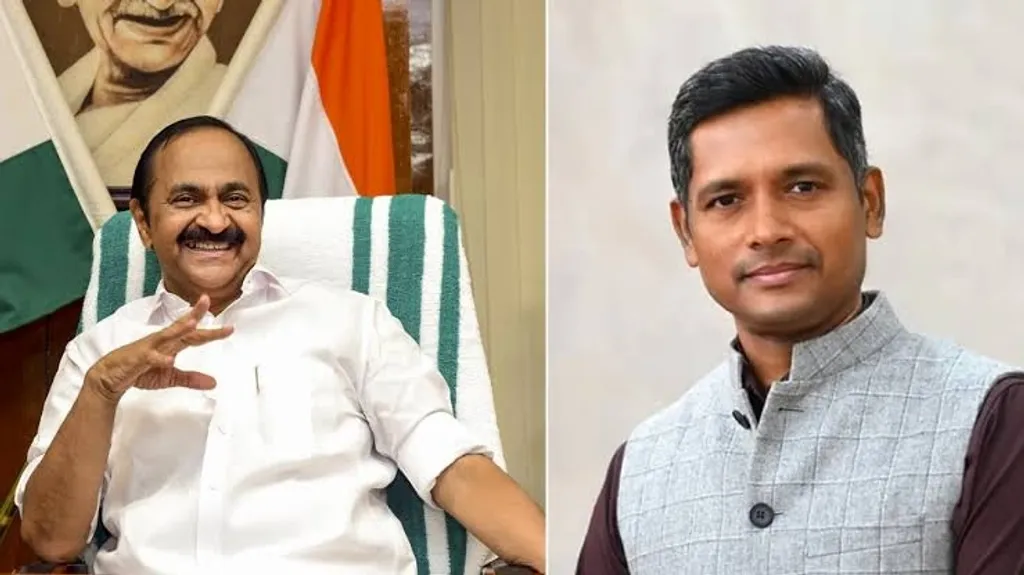 മുഖ്യമന്ത്രി വി.ഡി. സതീശൻ, രത്തൻ യു. ഖേൽക്കർ. കേരളത്തിലെ മുൻ തെരഞ്ഞെടുപ്പ് കമ്മീഷണറായിരുന്ന രത്തൻ ഖേൽക്കറെ മുഖ്യമന്ത്രിയുടെ പ്രിൻസിപ്പൽ സെക്രട്ടറിയായി നിയമിച്ചതിന്റെ രാഷ്ട്രീയ പ്രത്യാഘാതം ചർച്ച ചെയ്യപ്പെട്ടു.