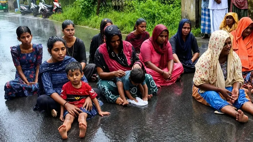 മുതലപ്പുഴയിൽ കാണാതായ ഷിജിനെ കണ്ടെത്തണമെന്ന ആവശ്യവുമായി കുടുംബം കൈകുഞ്ഞുങ്ങളുമായി കനത്ത മഴയിൽ നടുറോഡിൽ പ്രതിഷേധം